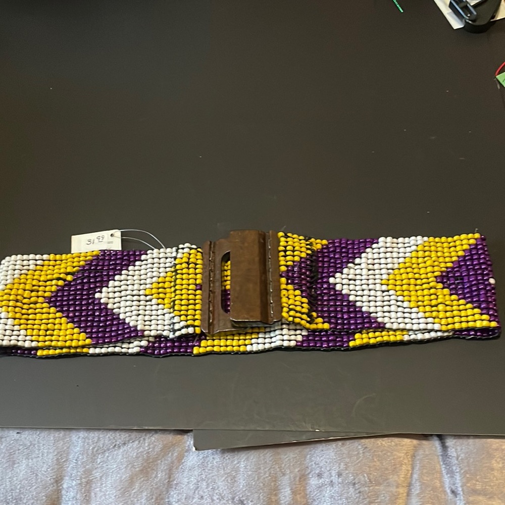 Purple and yellow beaded belt size s/m